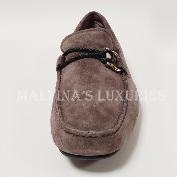 SALVATORE FERRAGAMO SHOES FRONT DRIVING LOAFERS SUEDE BRAIDED GANCINI - Picture 11 of 16